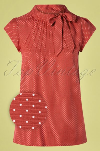 50s Anna Pin Dot Top in Pale Red