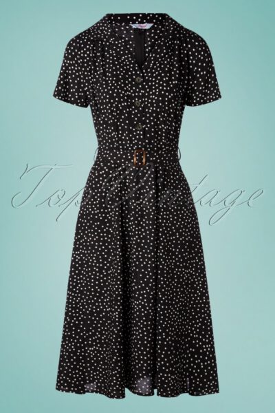 40s Spot Polkadot Swing Dress in Black