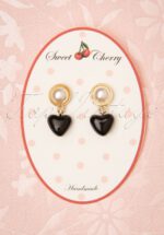 50s Pearl Heart Earrings in Black and Gold
