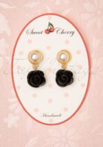 50s Pearl Rose Earrings in Black and Gold