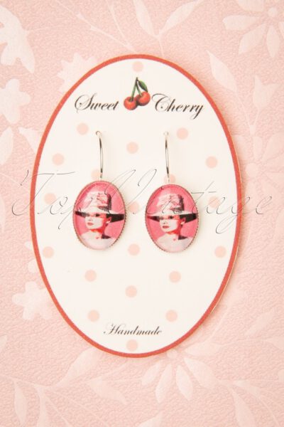 50s Audrey Portrait Drop Earrings in Pink