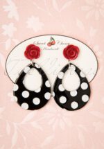 50s Polkadot Rose Drop Earrings in Black