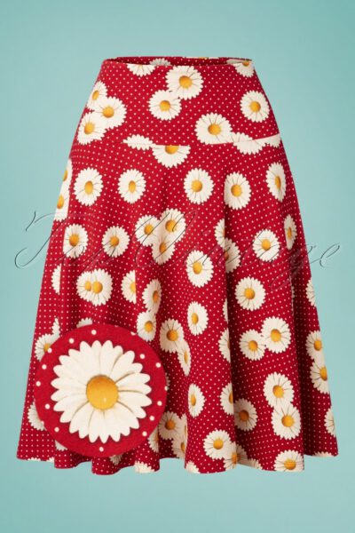 70s Daisy Circle Skirt in Polka Red