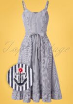 50s Andy Anchor Stripes Dress in Blue and White