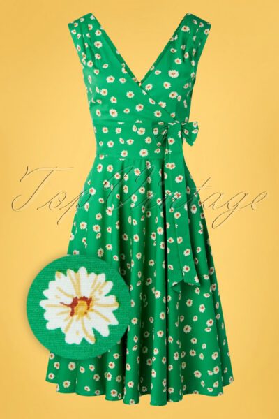 TopVintage exclusive ~50s Ashley Floral Swing Dress in Green