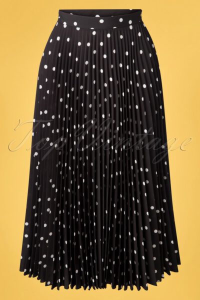 50s Aubrey Polkadot Pleated Skirt in Black