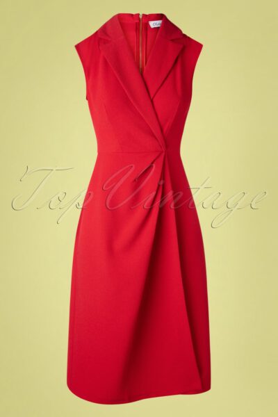 60s Lapel Wrap Dress in Lipstick Red