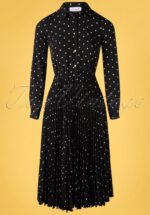 50s Penelope Polkadot Pleated Shirt Dress in Black