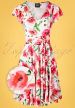 50s Aquarelle Flower Dress in White