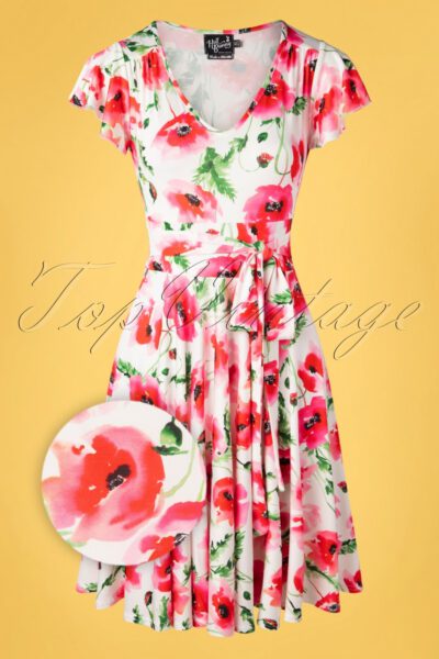 50s Aquarelle Flower Dress in White