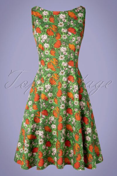 60s Saga Vallmo Dress in Green and Orange