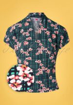 TopVintage Exclusive ~ 50s Bóglarka Floral Top in Mint and Black