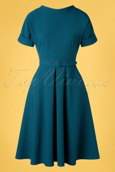 50s Pamy Swing Dress in Petrol Blue