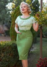 50s Esme Shamrock Pencil Dress in Green