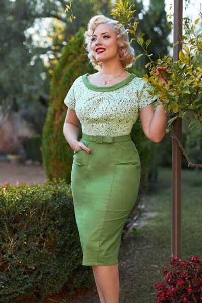 50s Esme Shamrock Pencil Dress in Green