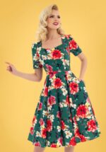 50s Pamela Floral Swing Dress in Green