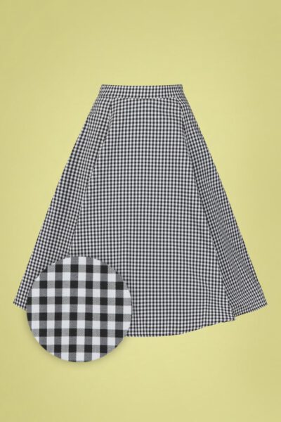 50s Gary Gingham Swing Skirt in Black and White