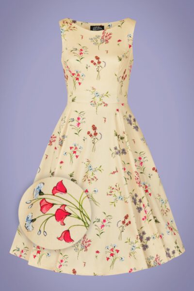 50s Bridget Floral Swing Dress in Cream