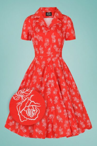 50s Ruby Rose Swing Dress in Red