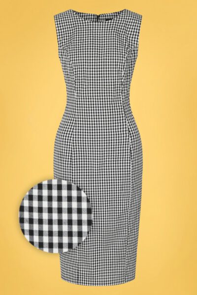 50s Gabrielle Gingham Wiggle Dress in Black and White