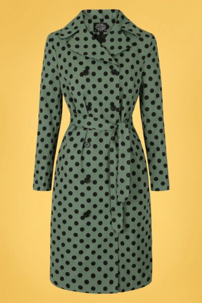 50s Nancy Polkadot Trench Coat in Green