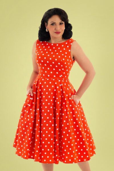 50s Sandy Polkadot Swing Dress in Red