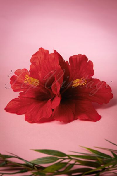 50s Double Hibiscus Double Pretty Hair Clip in Red