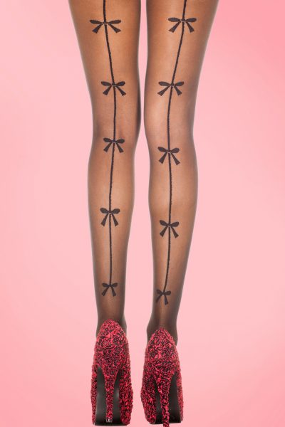 50s Back Seam Bow Tights in Black