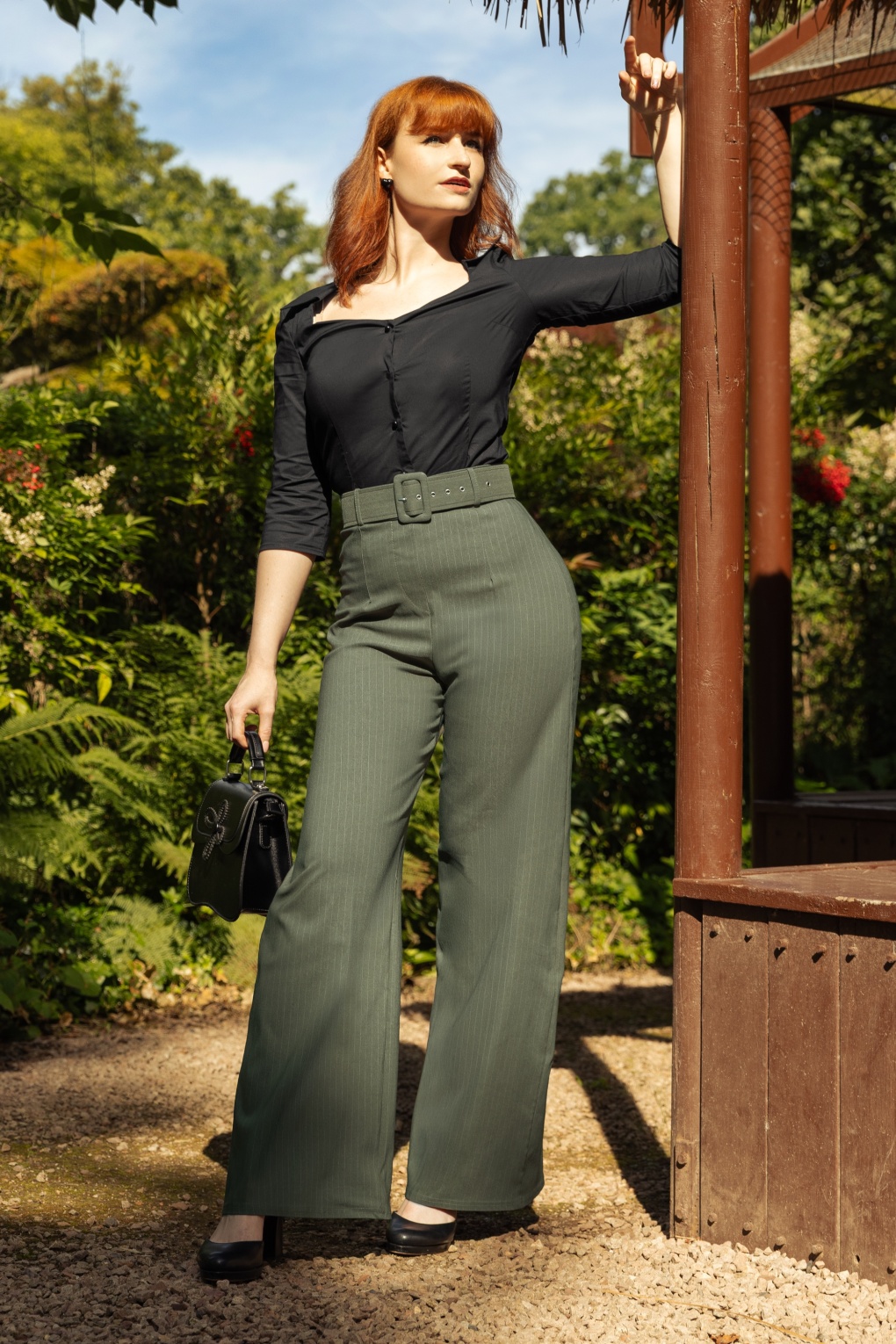 277477-VintageChic-54404-Trousers-Pin-Srtripe-Olive-040M-full